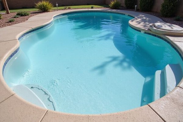 Before: Worn pool surface with stains and cracks