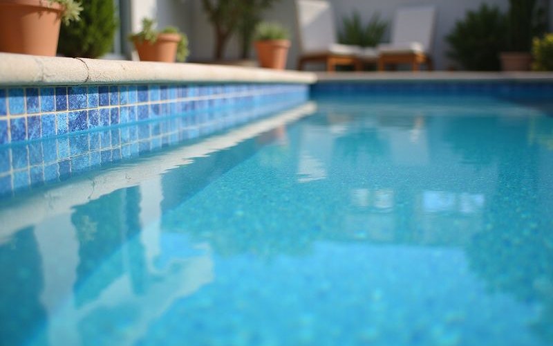 Close up of beautiful waterline tile installation showing clean grout lines and professional craftsmanship