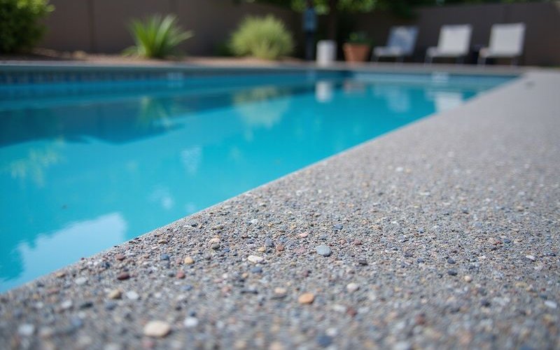 Pebble Tec finish showing rich color and natural texture in a Phoenix pool