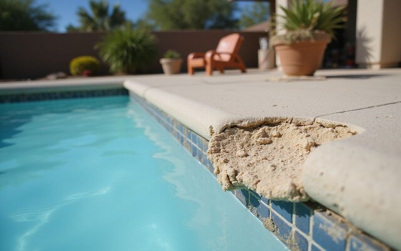 Pool surface showing UV damage and weathering from Arizona sun exposure