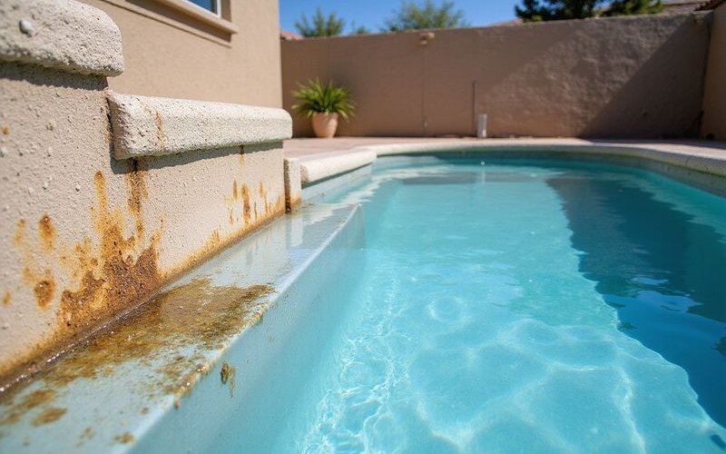 Pool surface showing delamination with peeling plaster sections
