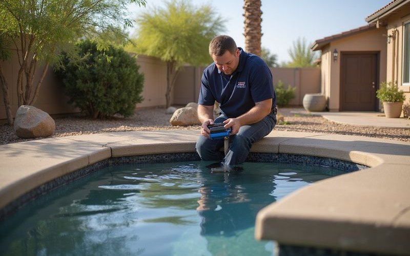 Leak detection equipment being used to locate pool plumbing leak underground