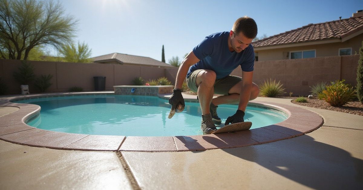 Professional Cool Deck application in progress on Phoenix pool deck