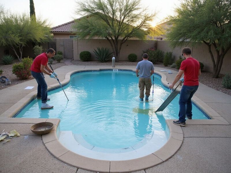 David Resurface team working on a pool resurfacing project in Phoenix