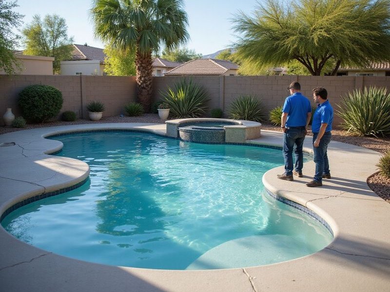 Pool resurfacing team working in Phoenix neighborhood